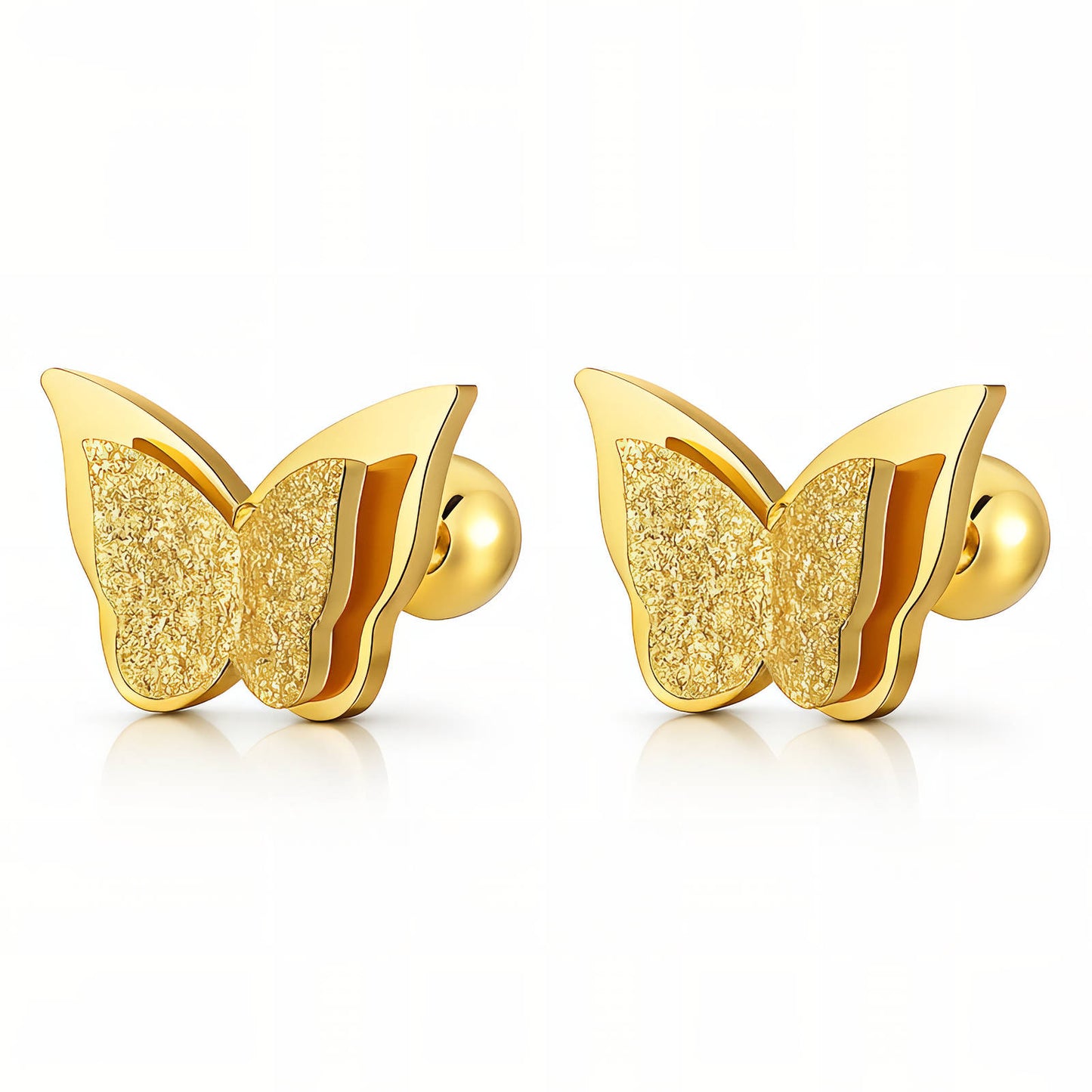 ฺButterflies Earrings, 18K Gold Plated Steel