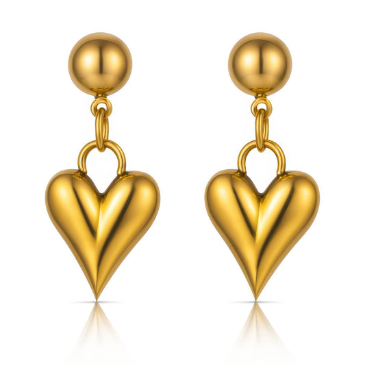 Hearts Earrings, 18K Gold Plated Steel