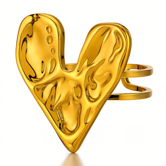 Heart Ring, 18K Gold Plated Steel