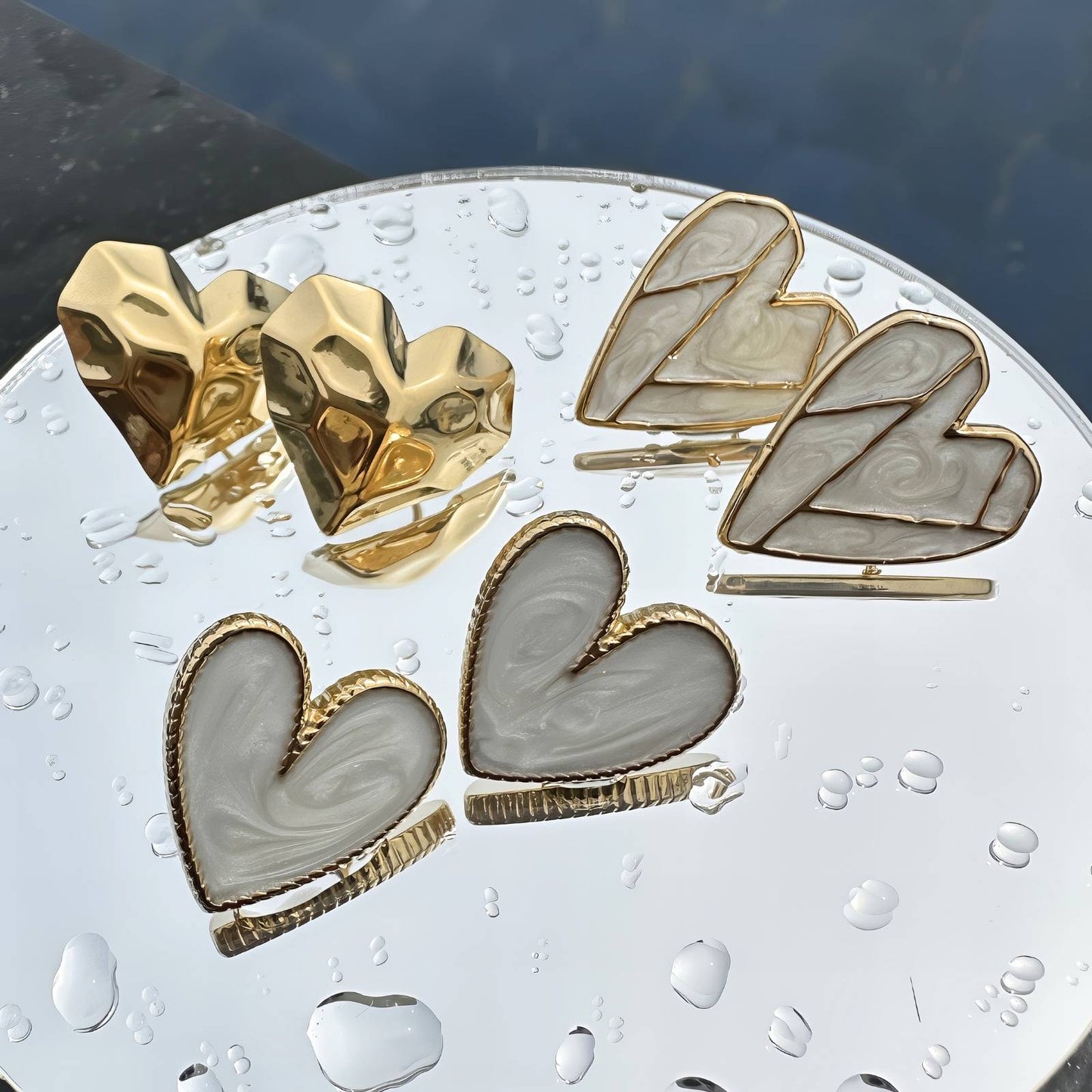 Hearts Earrings, 18K Gold Plated Steel