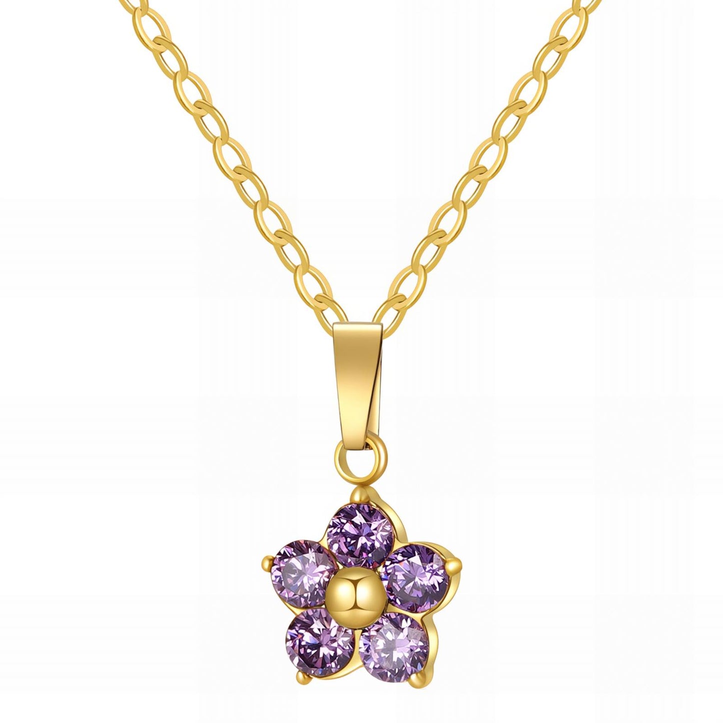 Flower Necklace, 18K Gold Plated Steel