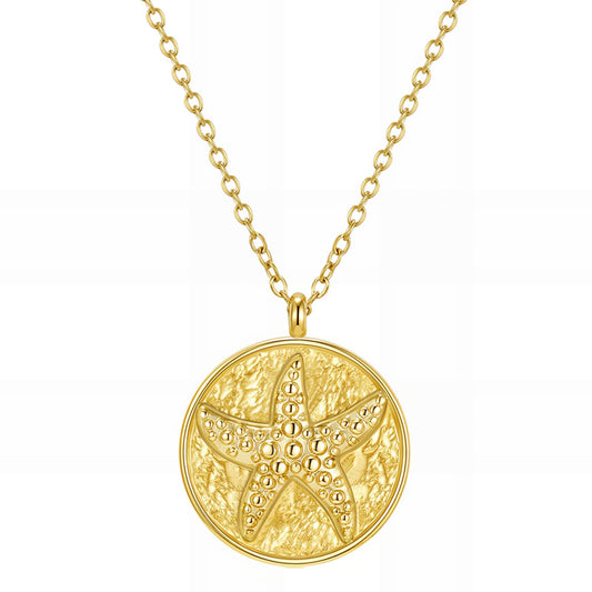Starfish Necklace, 18K Gold Plated Steel