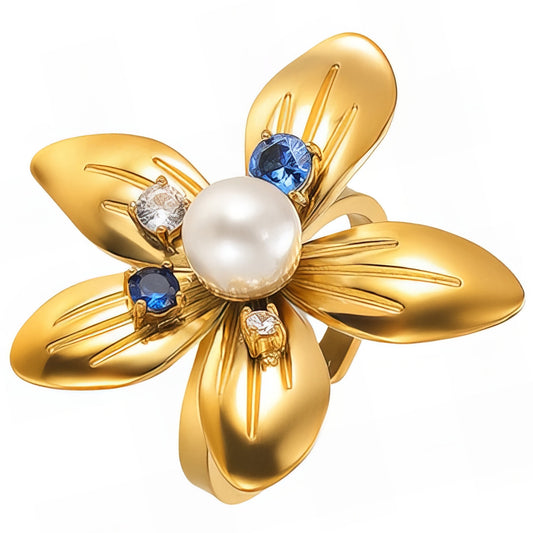 Flower Ring, 18K Gold Plated Steel