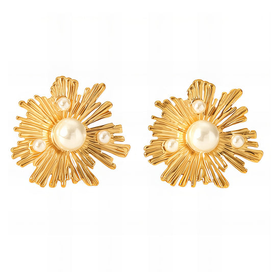 Flowers Earrings, 18K Gold Plated Steel