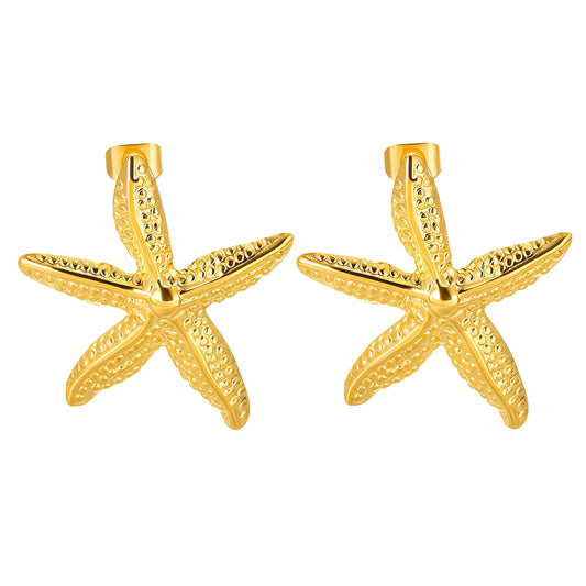 Starfish Earrings, 18K Gold Plated Steel
