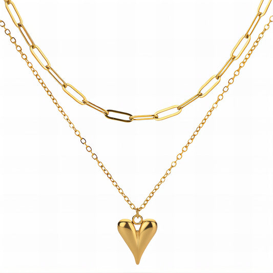 Heart Necklace, 18K Gold Plated Steel