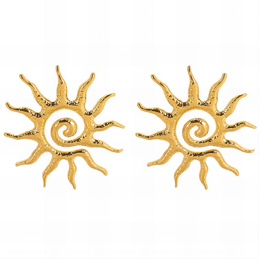Sun Earrings, 18K Gold Plated Steel