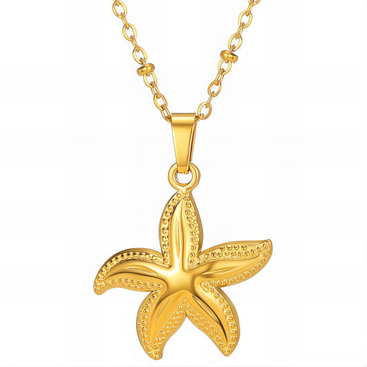 Starfish Necklace, 18K Gold Plated Steel