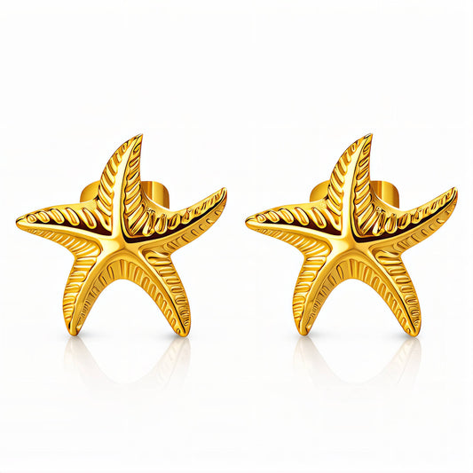 Starfishes Earrings, 18K Gold Plated Steel