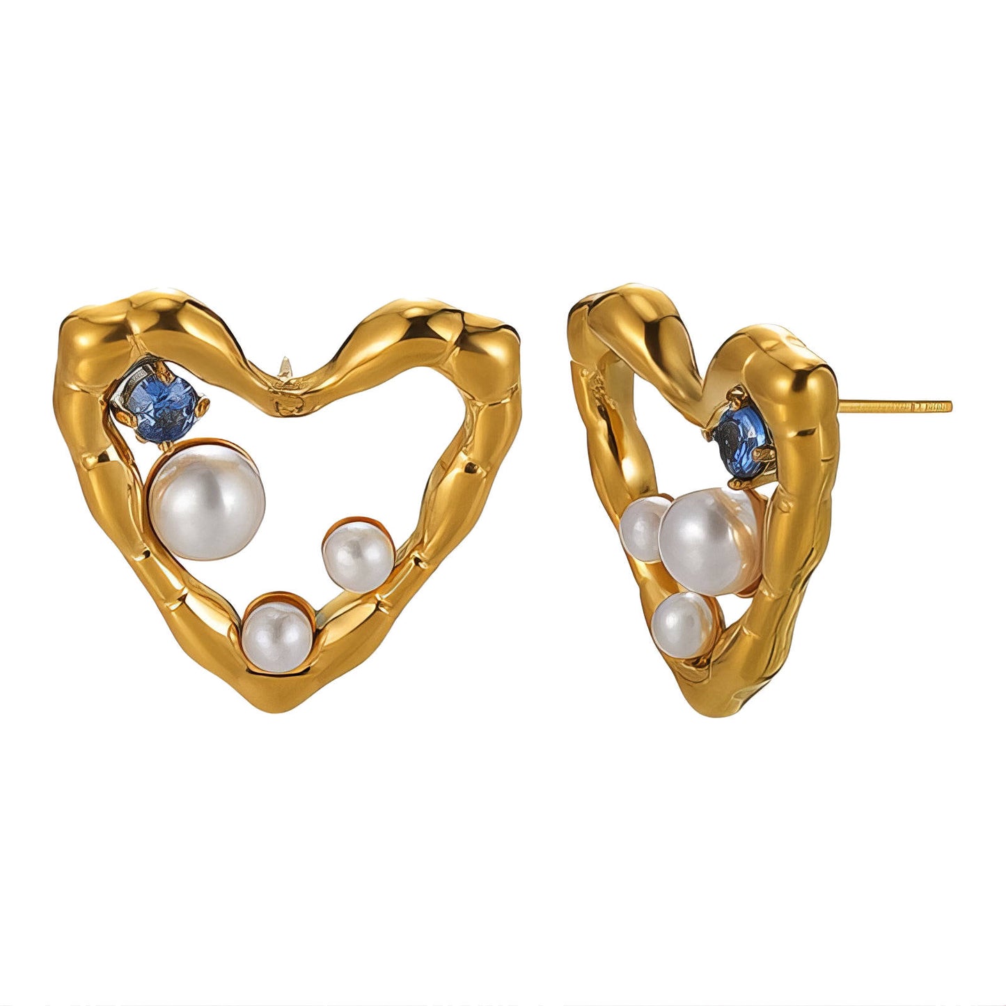 Hearts Earrings, 18K Gold Plated Steel