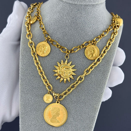 Sun Necklace, 18K Gold Plated Steel