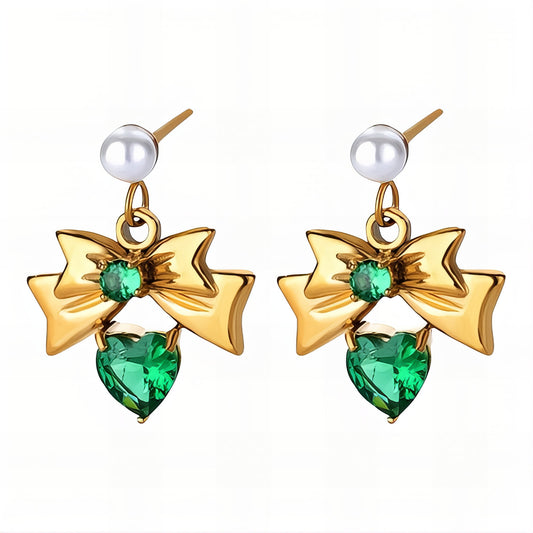Hearts and bows Earrings, 18K Gold Plated Steel