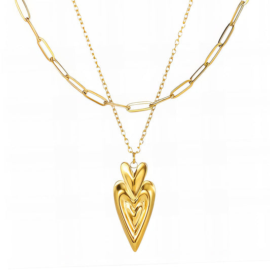Hearts Necklace, 18K Gold Plated Steel