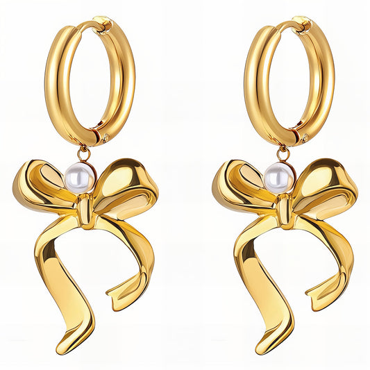 Bows Earrings, 18K Gold Plated Steel