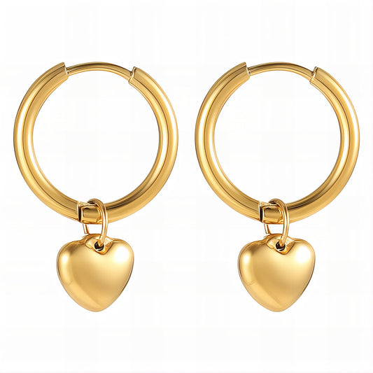 Hearts Earrings, 18K Gold Plated Steel