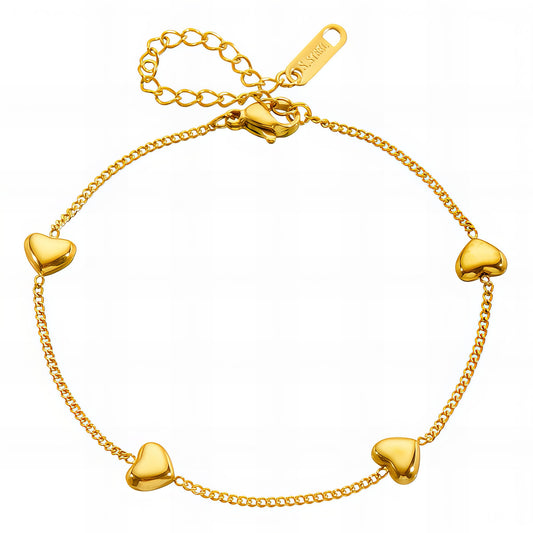 Hearts Bracelet, 18K Gold Plated Steel