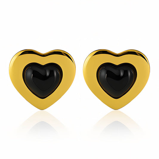 Hearts Earrings, 18K Gold Plated Steel