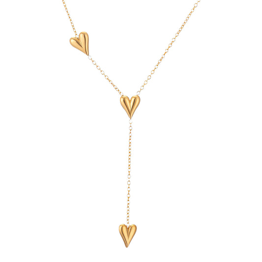 Hearts Necklace, 18K Gold Plated Steel
