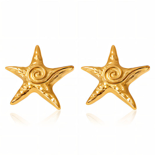 Starfish Earrings, 18K Gold Plated Steel