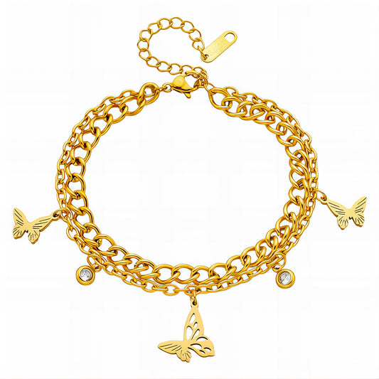 Butterflies Bracelet, 18K Gold Plated Steel