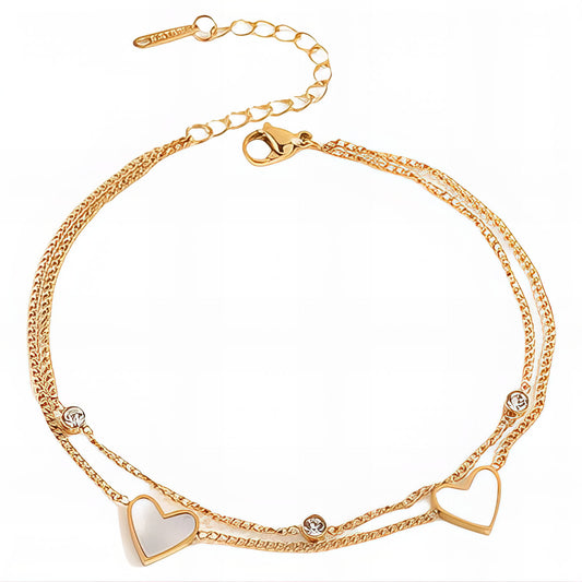 Hearts Anklet, 18K Gold Plated Steel