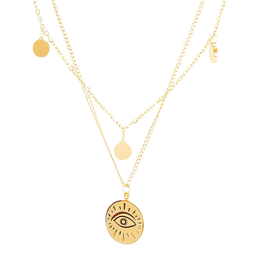 Evil Eye Necklace, 18K Gold Plated Steel