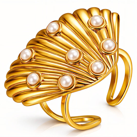 Seashell Ring, 18K Gold Plated Steel