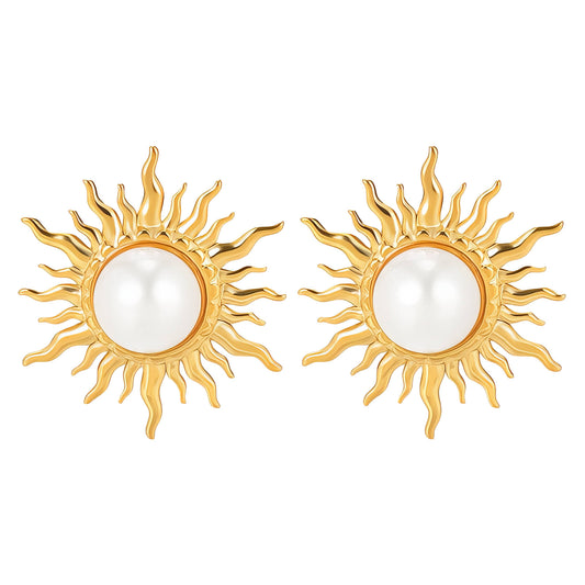 Suns Earrings, 18K Gold Plated Steel