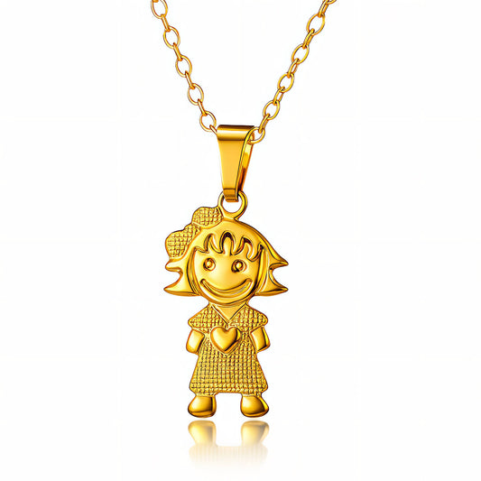 Girl Necklace, 18K Gold Plated Steel