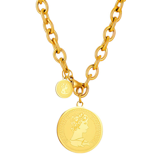 Coins Necklace, 18K Gold Plated Steel