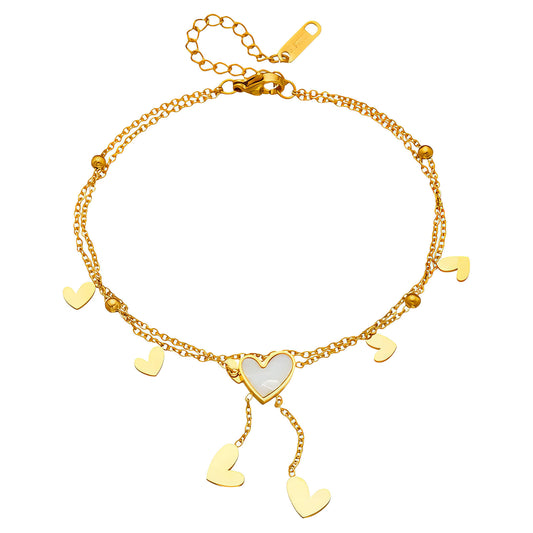 Hearts Anklet, 18K Gold Plated Steel