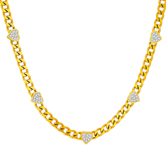 Hearts Necklace, 18K Gold Plated Steel