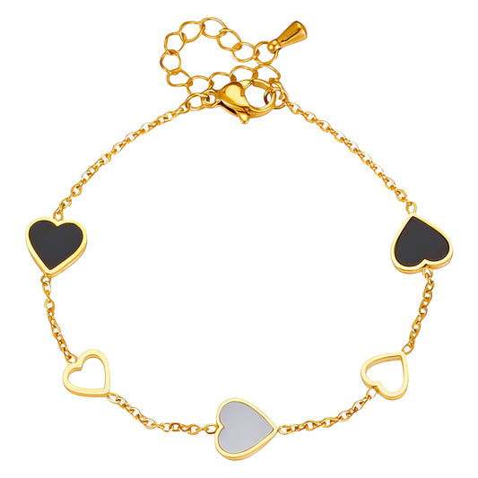 Hearts Bracelet, 18K Gold Plated Steel