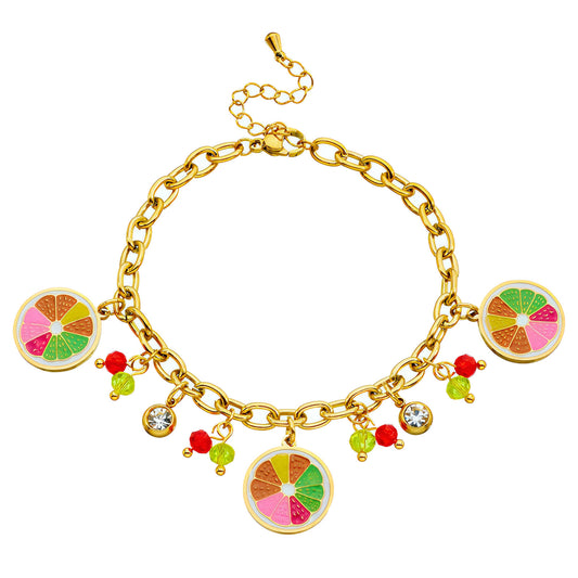 Orange Bracelet, 18K Gold Plated Steel