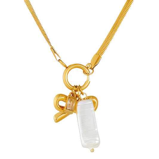 Bow Necklace, 18K Gold Plated Steel