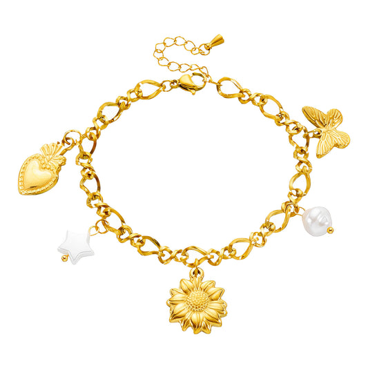 Flower Bracelet, 18K Gold Plated Steel