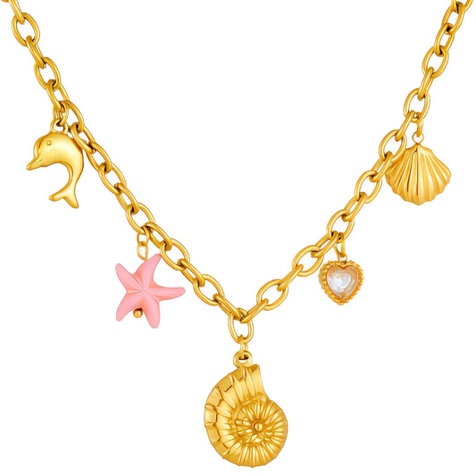 Seashell Necklace, 18K Gold Plated Steel