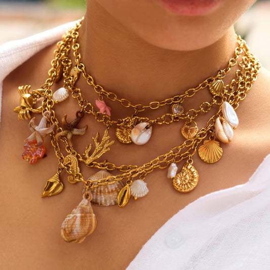 Seashell Necklace, 18K Gold Plated Steel