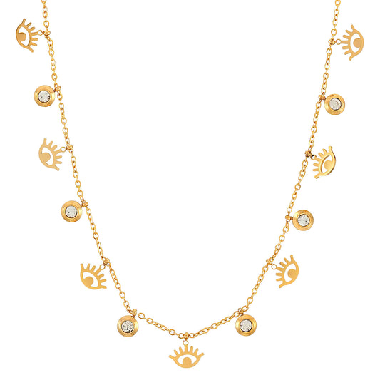 Evil Eyes Necklace, 18K Gold Plated Steel
