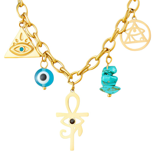 Evil Eyes Necklace, 18K Gold Plated Steel