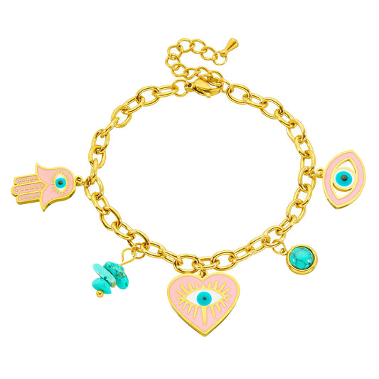Evil Eyes Bracelet, 18K Gold Plated Steel