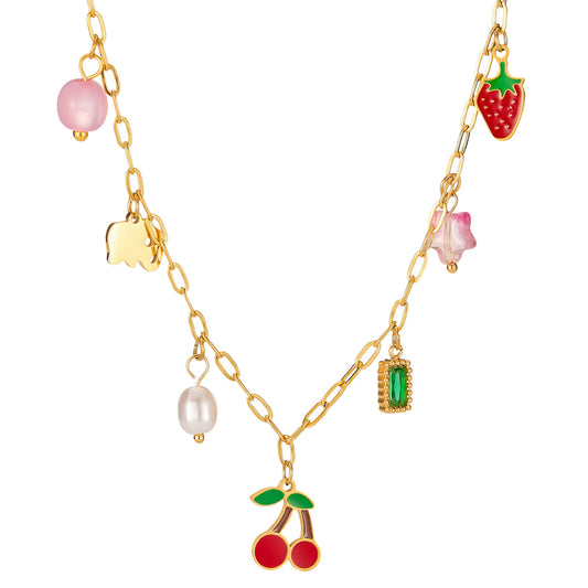 Cherry Necklace, 18K Gold Plated Steel