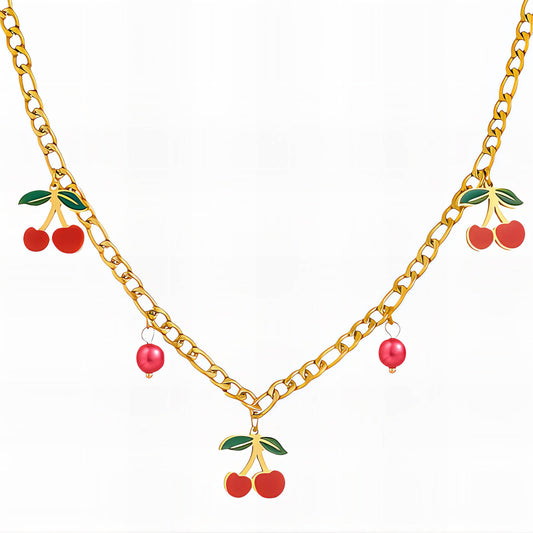 Cherry Necklace, 18K Gold Plated Steel
