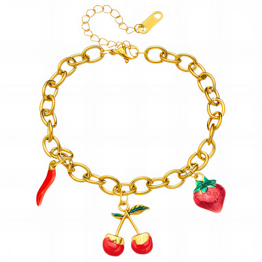 Cherry Bracelet, 18K Gold Plated Steel