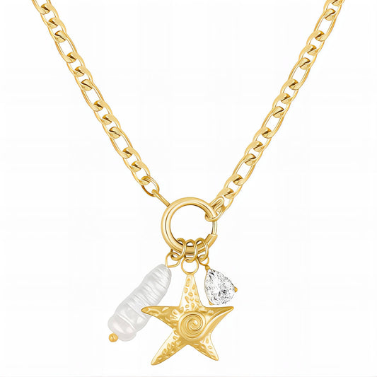 Starfish Necklace, 18K Gold Plated Steel
