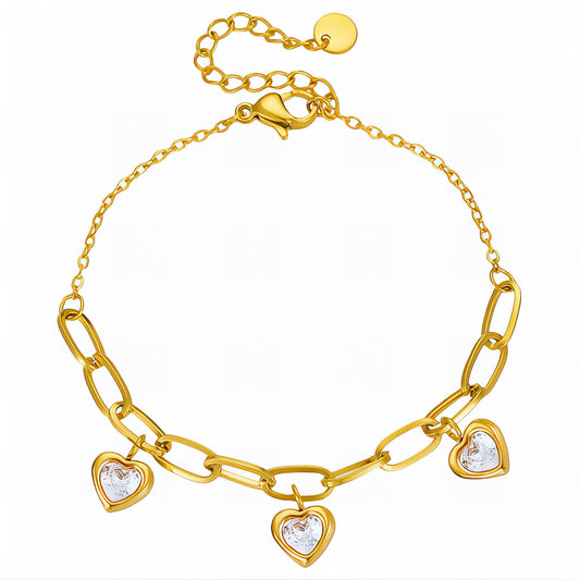 Hearts Bracelet, 18K Gold Plated Steel