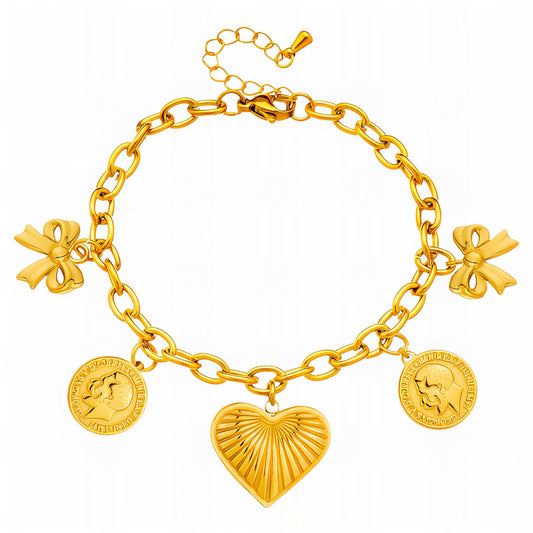 Heart Bracelet, 18K Gold Plated Steel