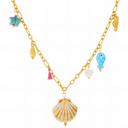 Seashells Necklace, 18K Gold Plated Steel