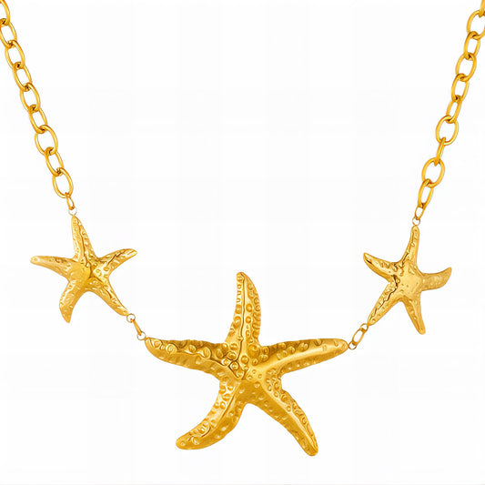 Starfishes Necklace, 18K Gold Plated Steel