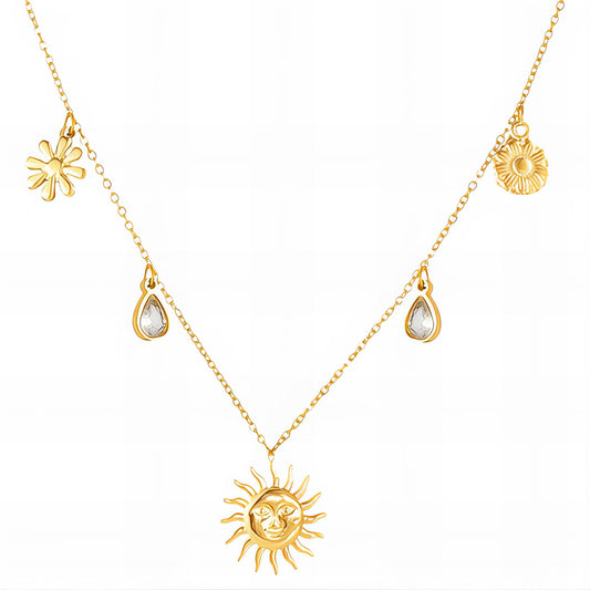 Sun Necklace, 18K Gold Plated Steel